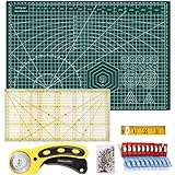 O'woda - Set di Tappetini da Taglio A3 + Taglierina Rotante + Righello per Patchwork + Fermafogli in Tessuto (20 Pezzi) + Teste di Perni (50 Pezzi) + Metro da Sarto (300 cm)